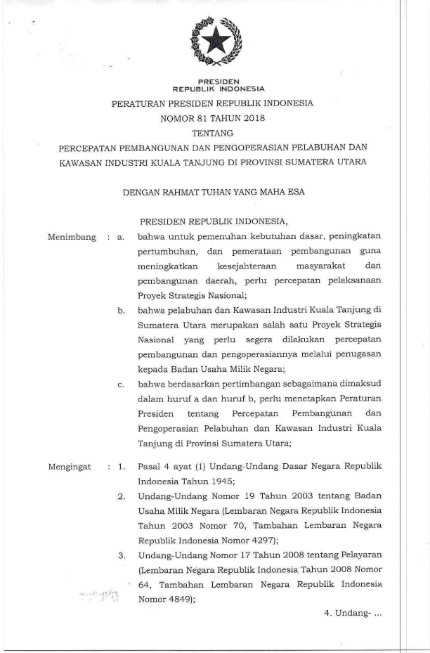 Peraturan Presiden Nomor 81 Tahun 2018