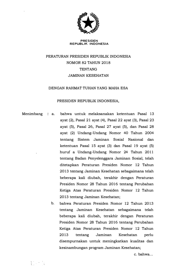 Peraturan Presiden Nomor 82 Tahun 2018