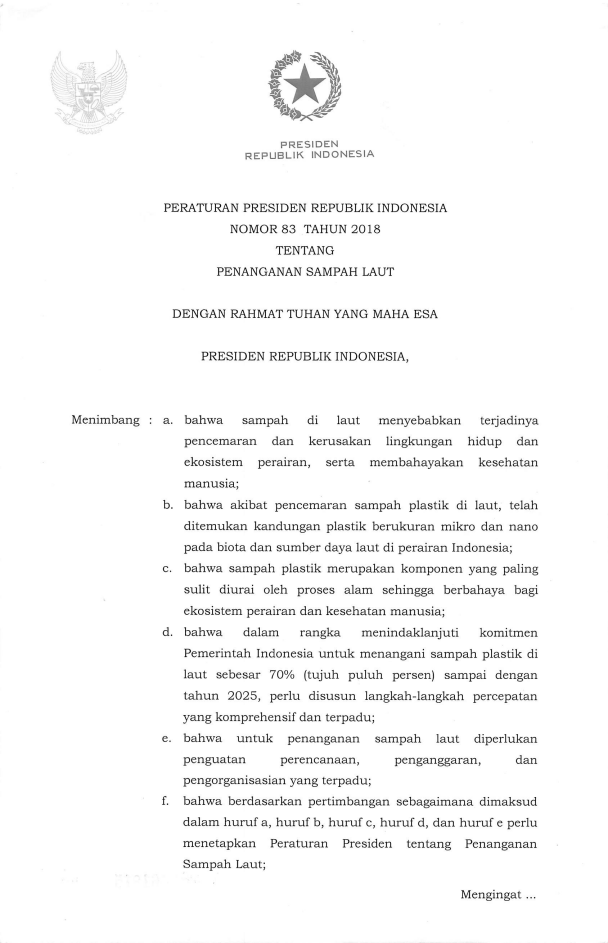 Peraturan Presiden Nomor 83 Tahun 2018
