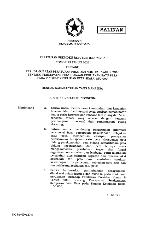 Peraturan Presiden Nomor 23 Tahun 2021