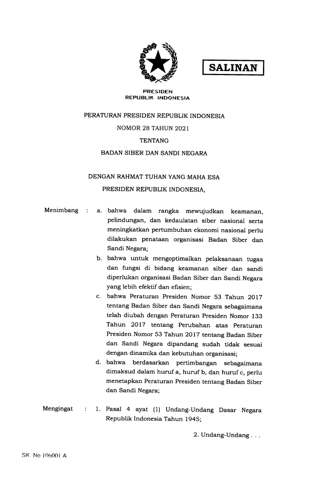 Peraturan Presiden Nomor 28 Tahun 2021