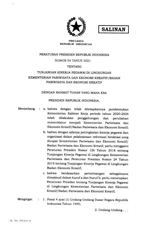 Peraturan Presiden Nomor 54 Tahun 2021