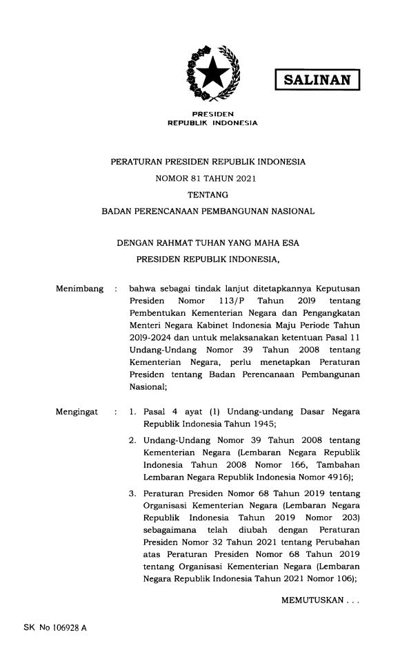 Peraturan Presiden Nomor 81 Tahun 2021