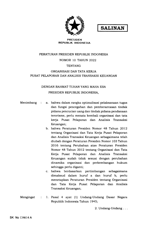 Peraturan Presiden Nomor 10 Tahun 2022