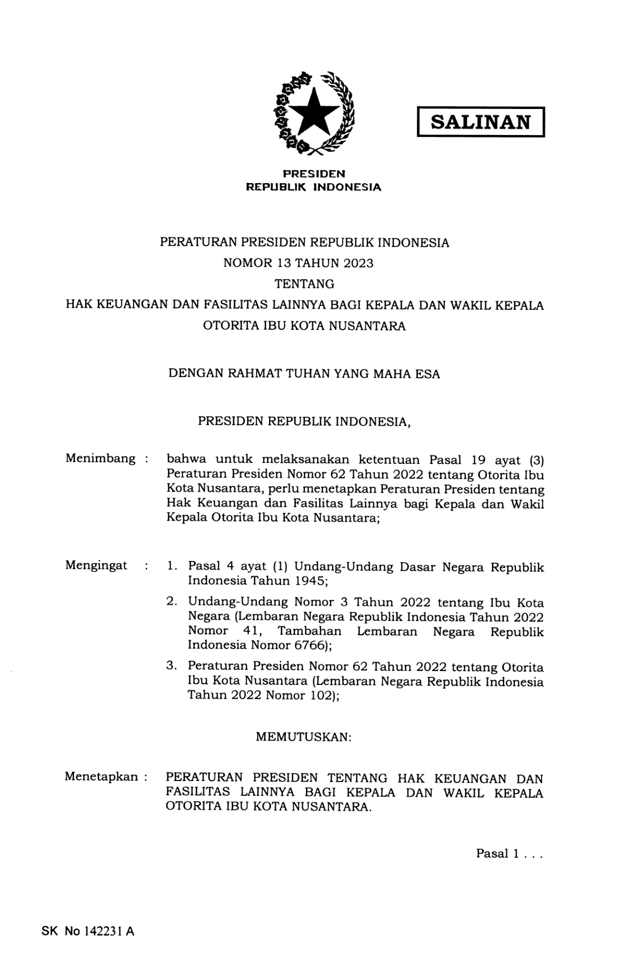 Peraturan Presiden Nomor 13 Tahun 2023