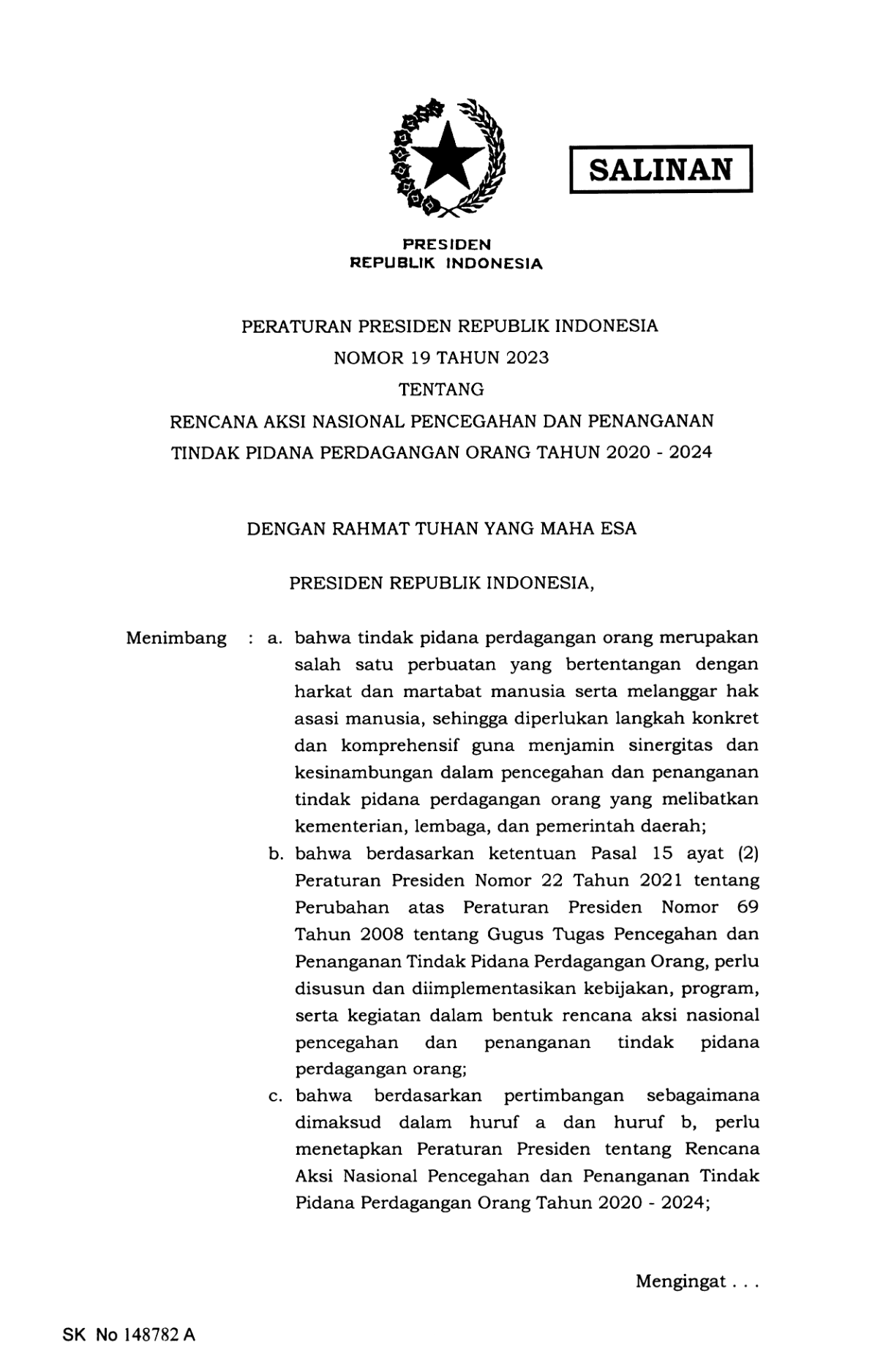 Peraturan Presiden Nomor 19 Tahun 2023