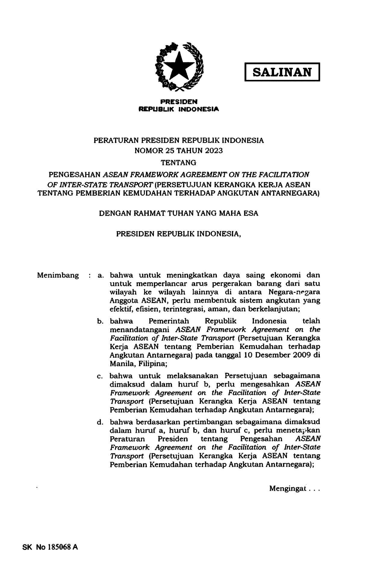 Peraturan Presiden Nomor 25 Tahun 2023