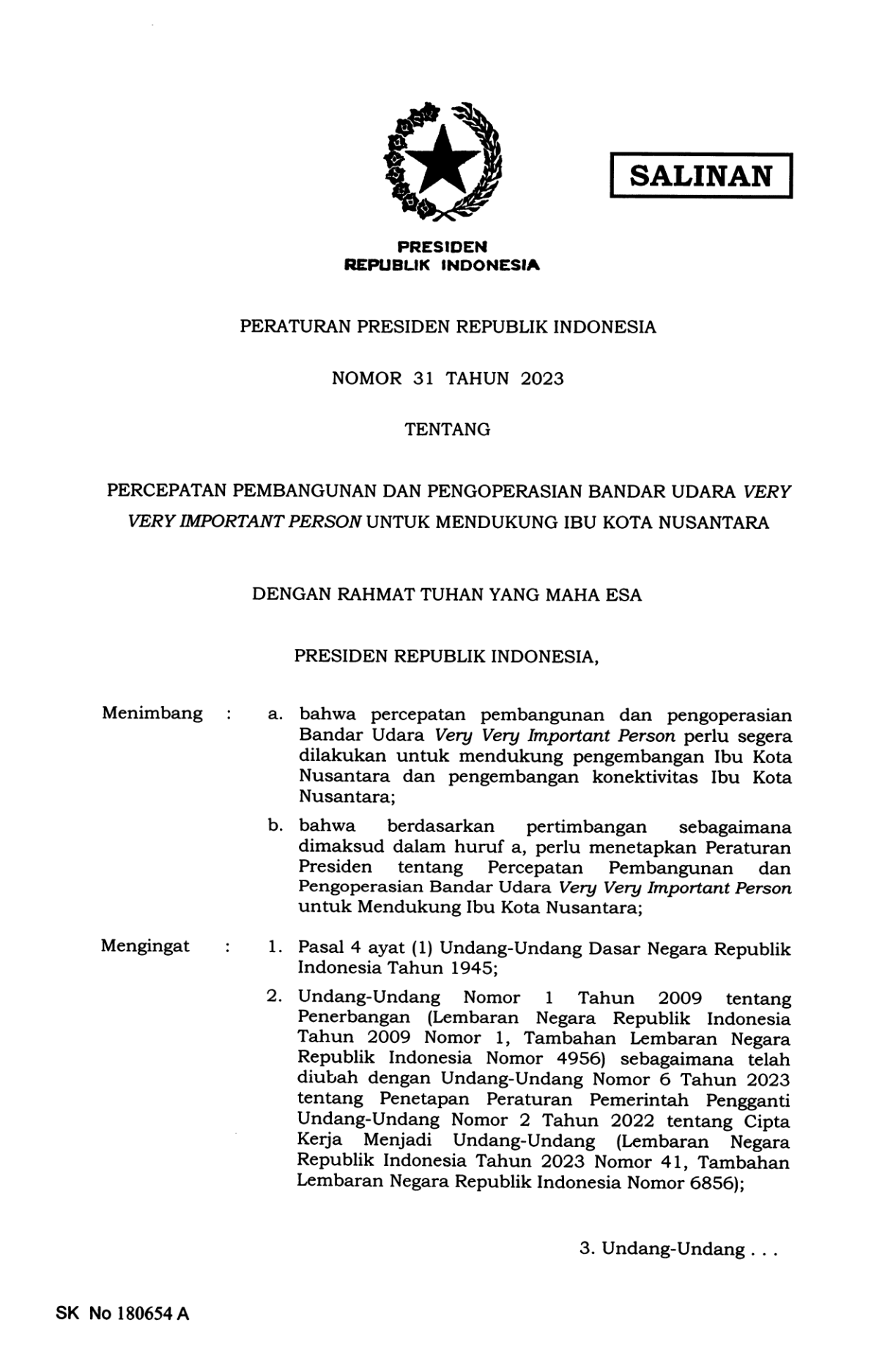 Peraturan Presiden Nomor 31 Tahun 2023