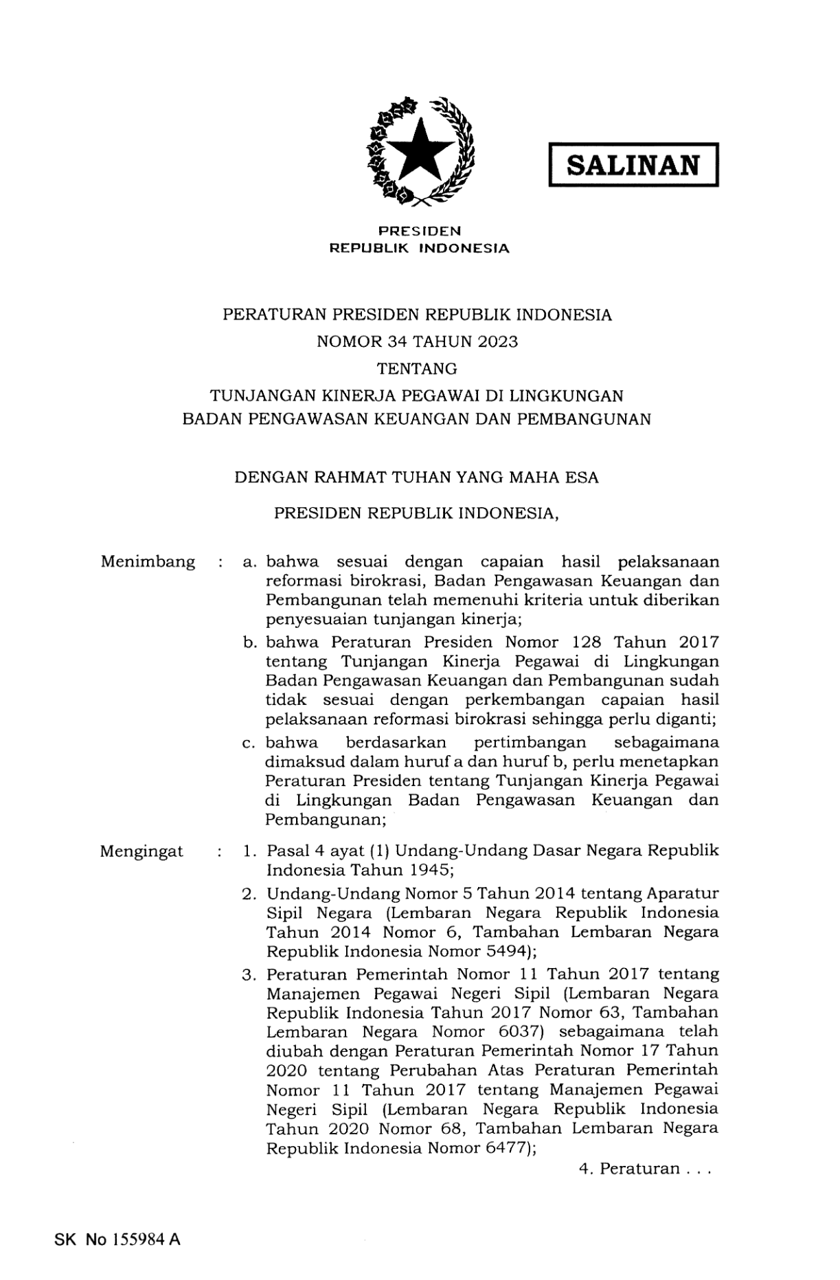 Peraturan Presiden Nomor 34 Tahun 2023
