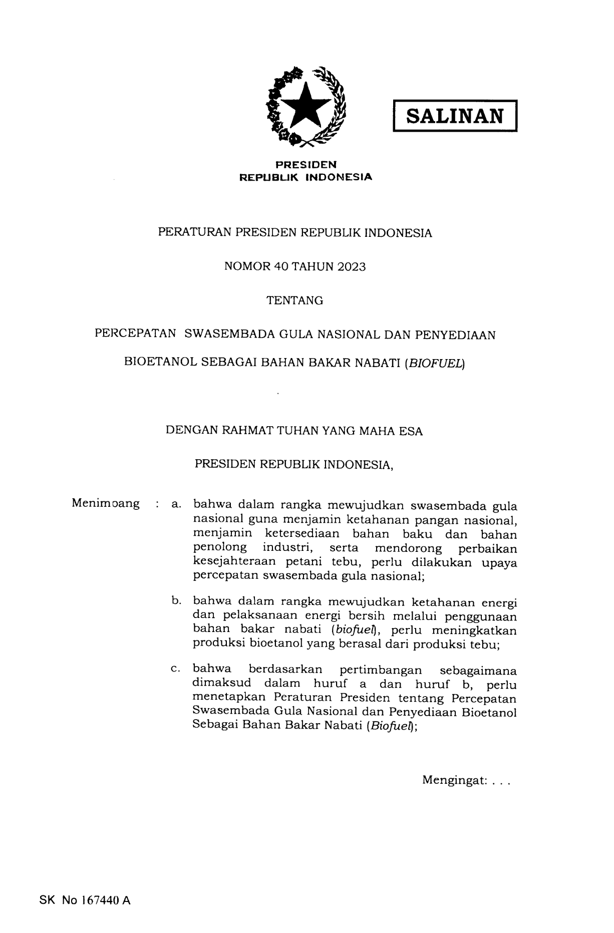 Peraturan Presiden Nomor 40 Tahun 2023