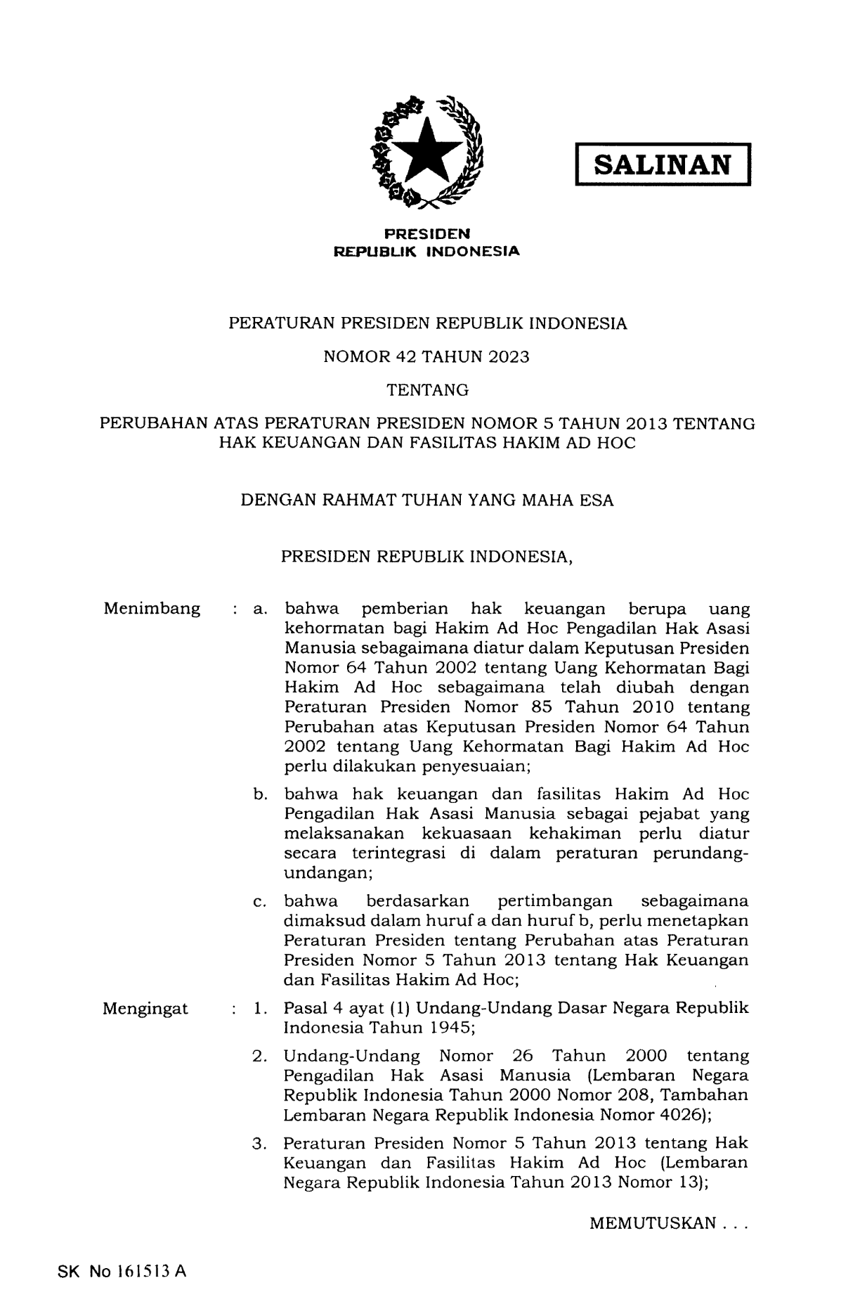 Peraturan Presiden Nomor 42 Tahun 2023