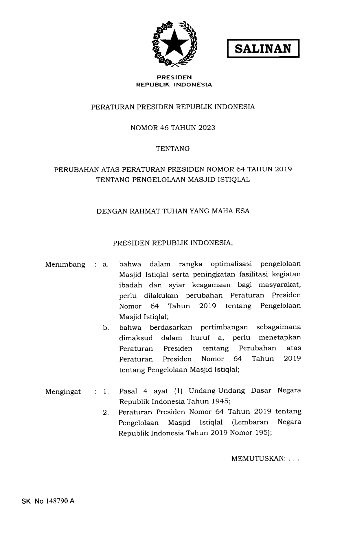 Peraturan Presiden Nomor 46 Tahun 2023