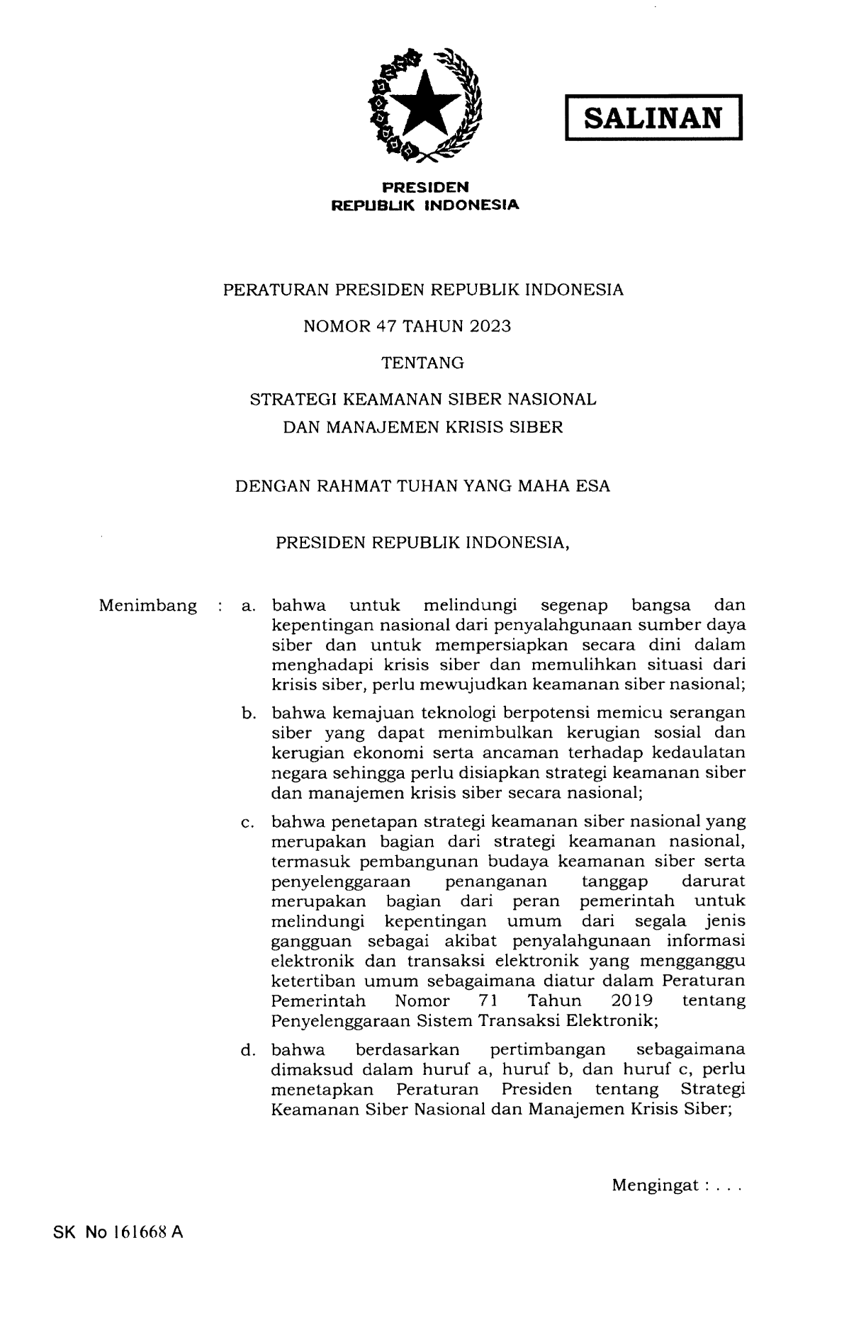 Peraturan Presiden Nomor 47 Tahun 2023