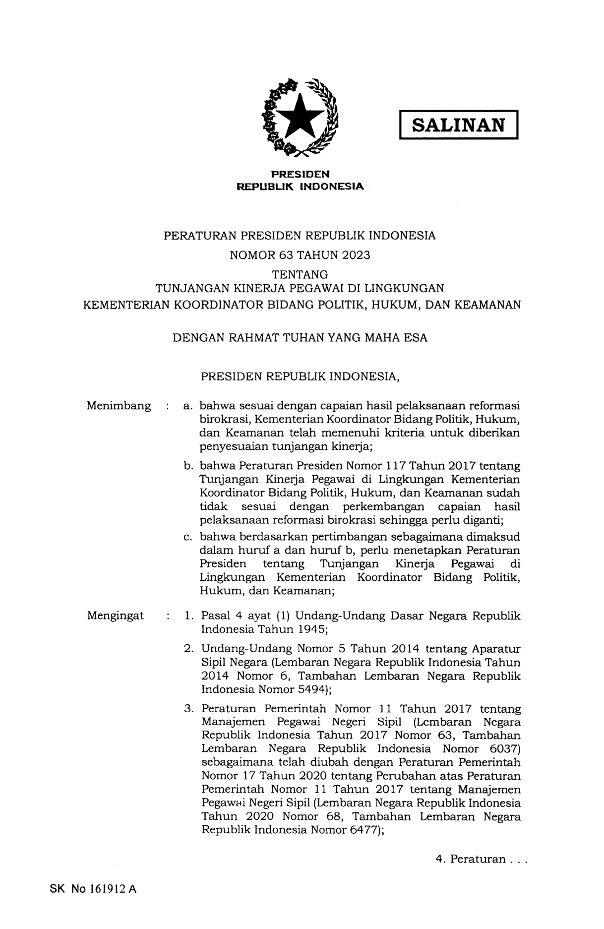 Peraturan Presiden Nomor 63 Tahun 2023