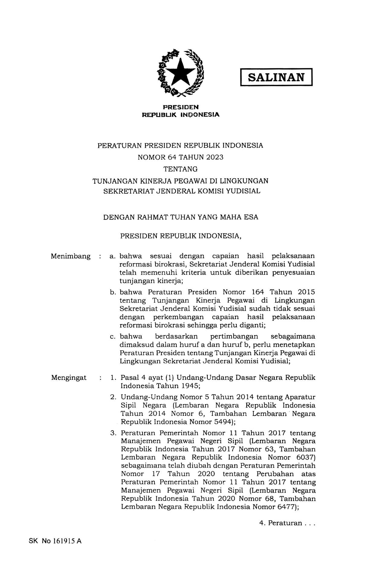 Peraturan Presiden Nomor 64 Tahun 2023