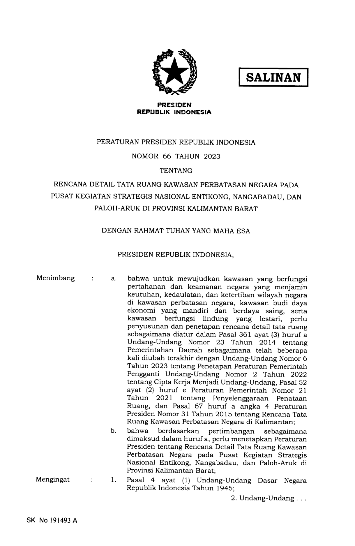 Peraturan Presiden Nomor 66 Tahun 2023