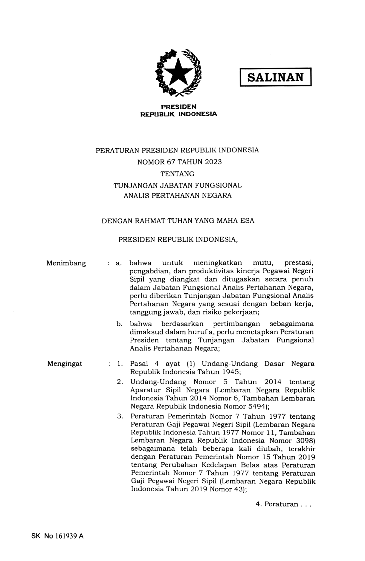 Peraturan Presiden Nomor 67 Tahun 2023