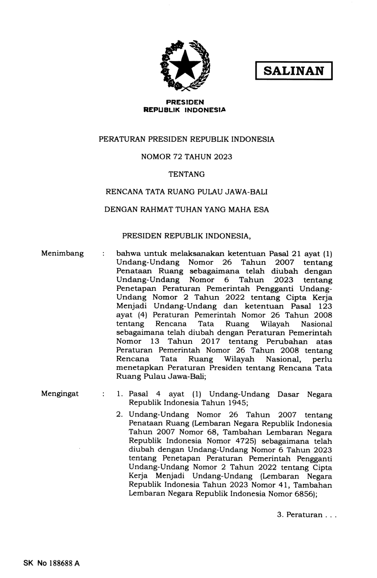 Peraturan Presiden Nomor 72 Tahun 2023