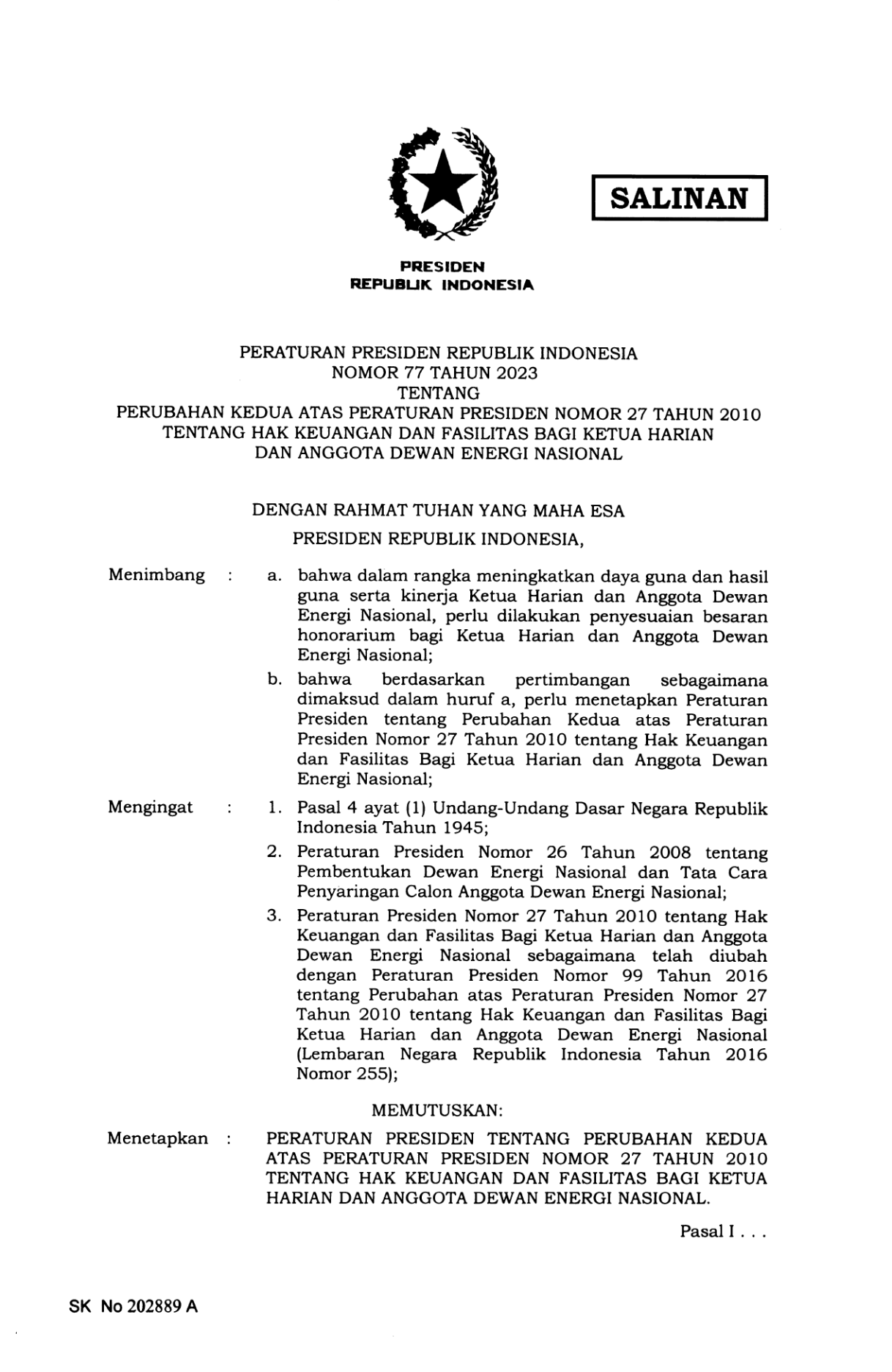 Peraturan Presiden Nomor 77 Tahun 2023
