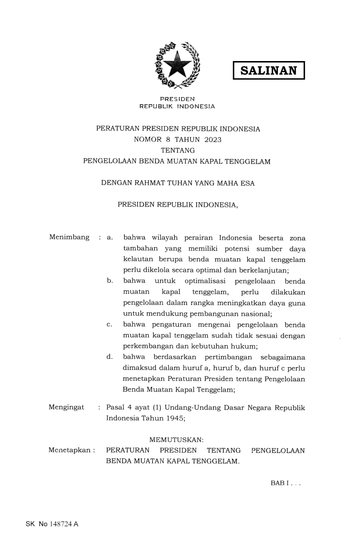 Peraturan Presiden Nomor 8 Tahun 2023