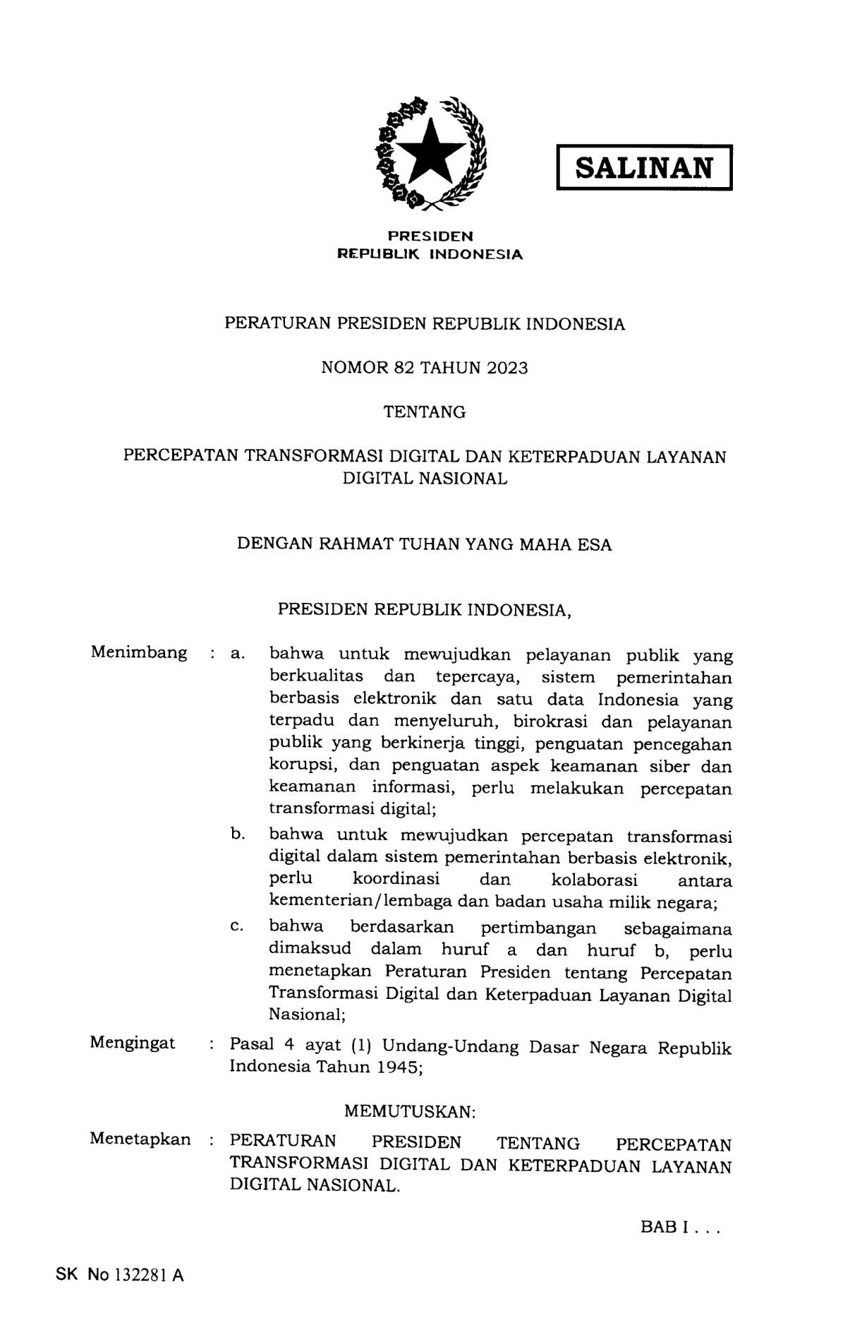 Peraturan Presiden Nomor 82 Tahun 2023
