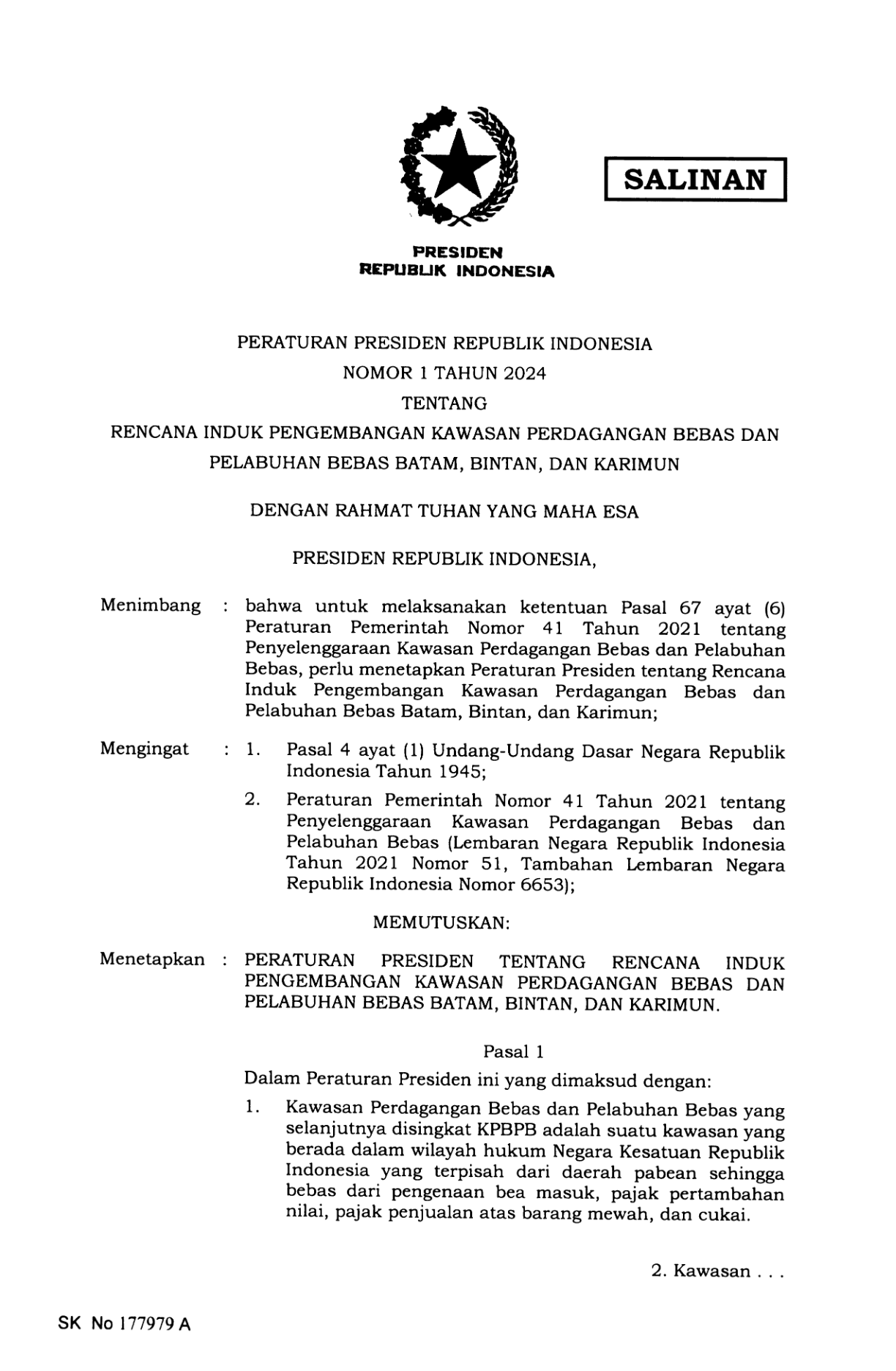 Peraturan Presiden Nomor 1 Tahun 2024