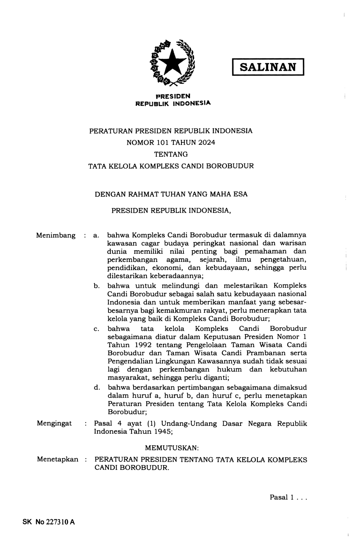 Peraturan Presiden Nomor 101 Tahun 2024