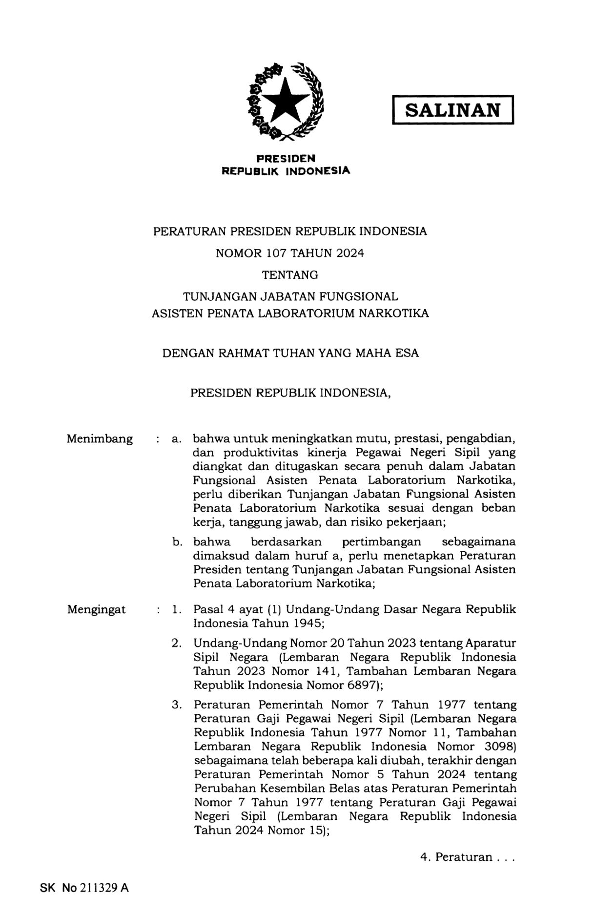 Peraturan Presiden Nomor 107 Tahun 2024