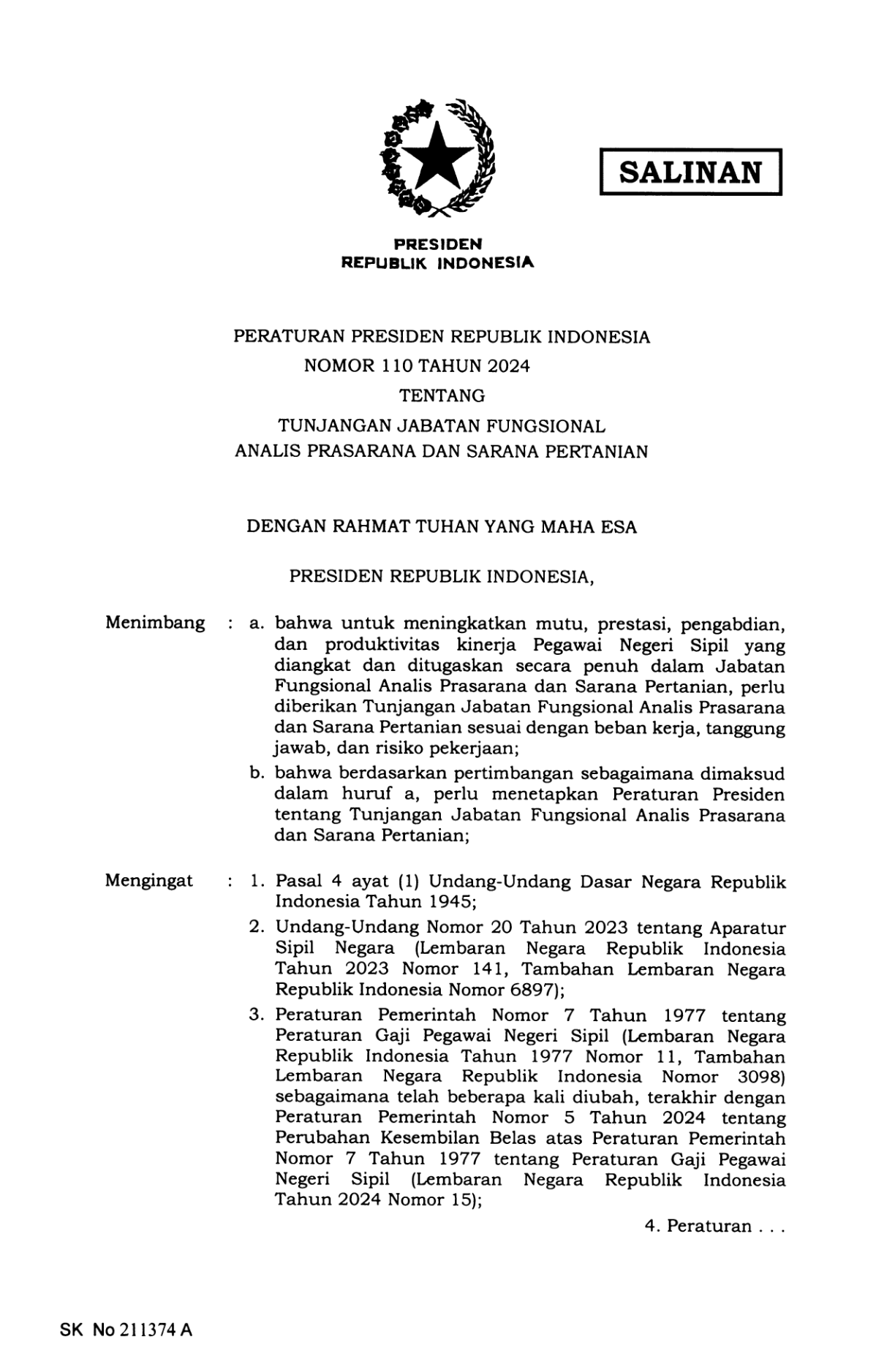 Peraturan Presiden Nomor 110 Tahun 2024