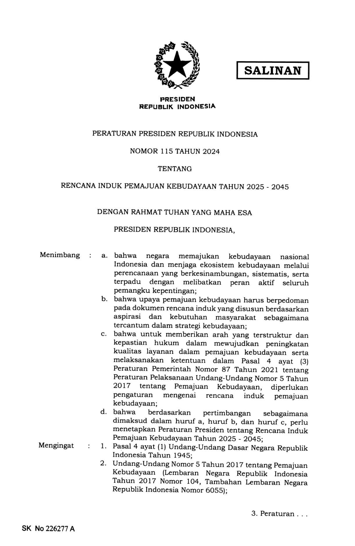 Peraturan Presiden Nomor 115 Tahun 2024