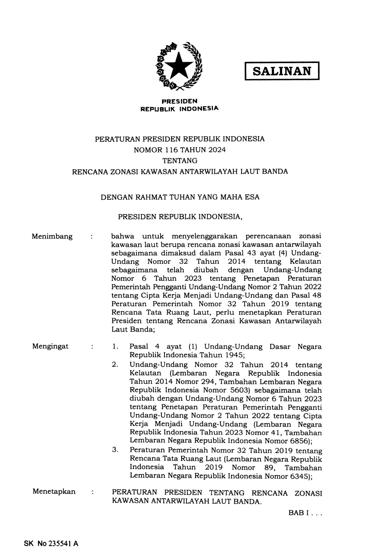 Peraturan Presiden Nomor 116 Tahun 2024