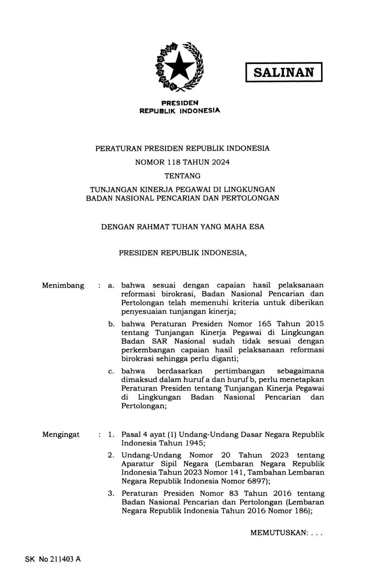 Peraturan Presiden Nomor 118 Tahun 2024