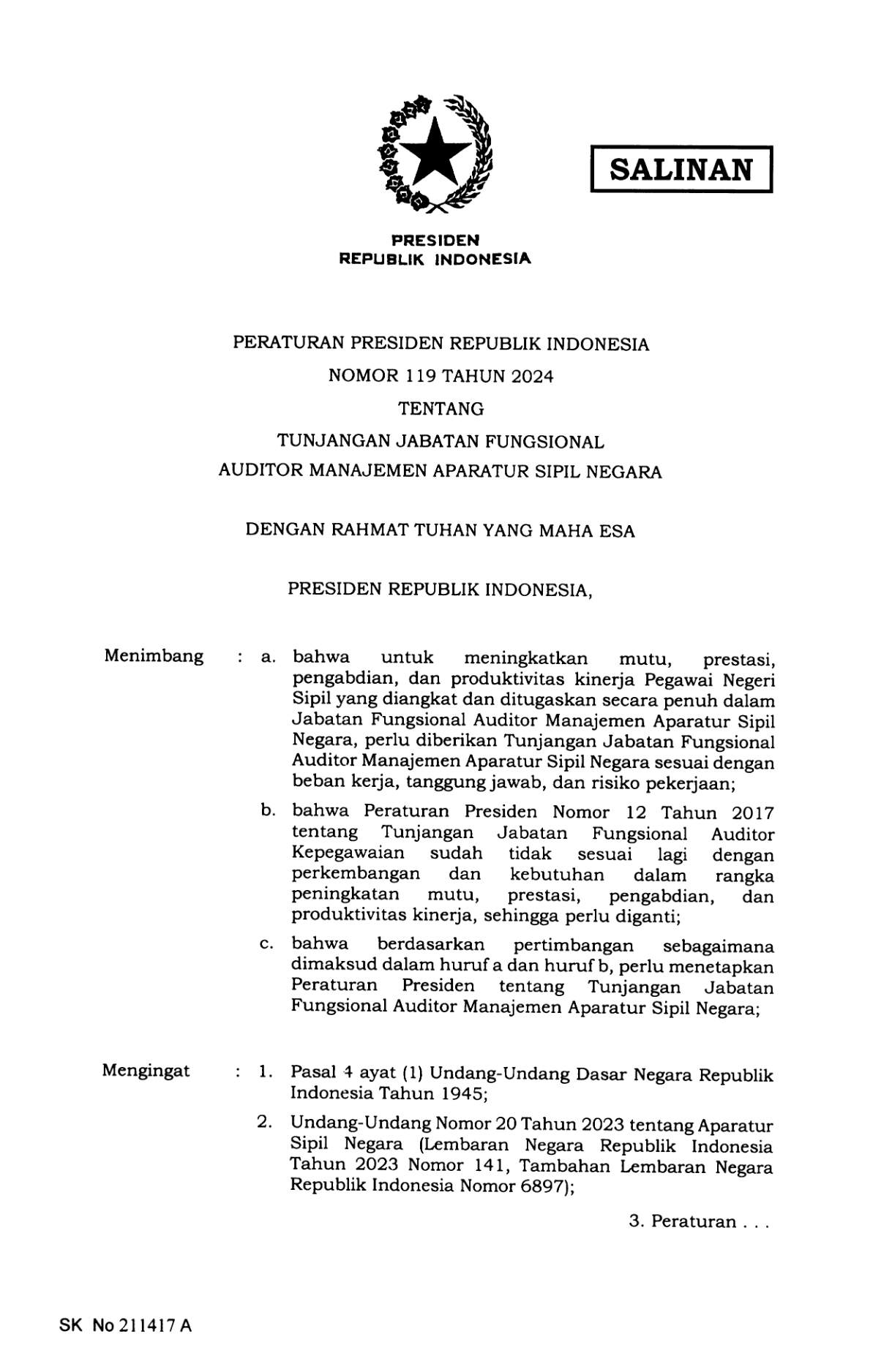 Peraturan Presiden Nomor 119 Tahun 2024