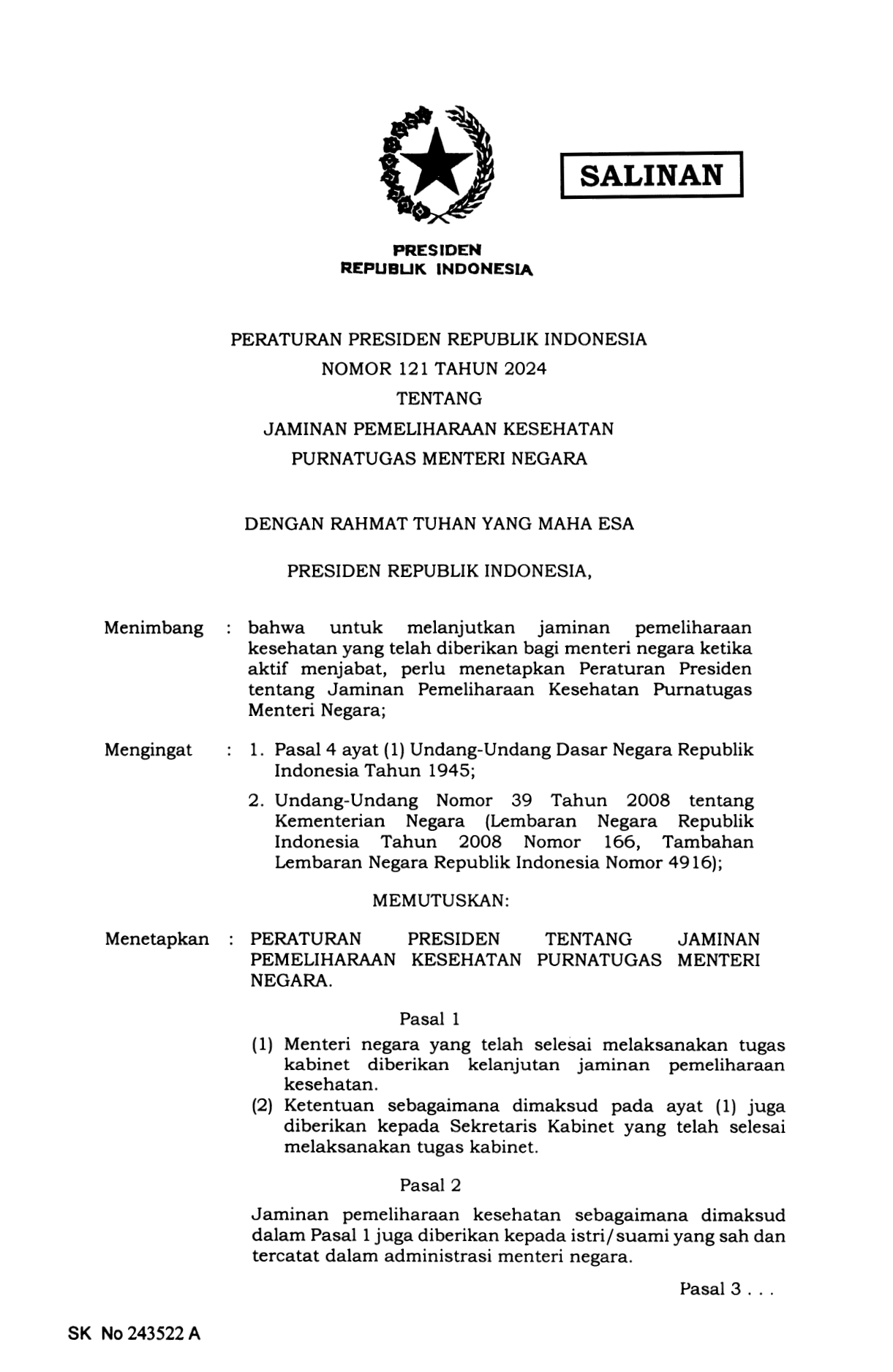 Peraturan Presiden Nomor 121 Tahun 2024