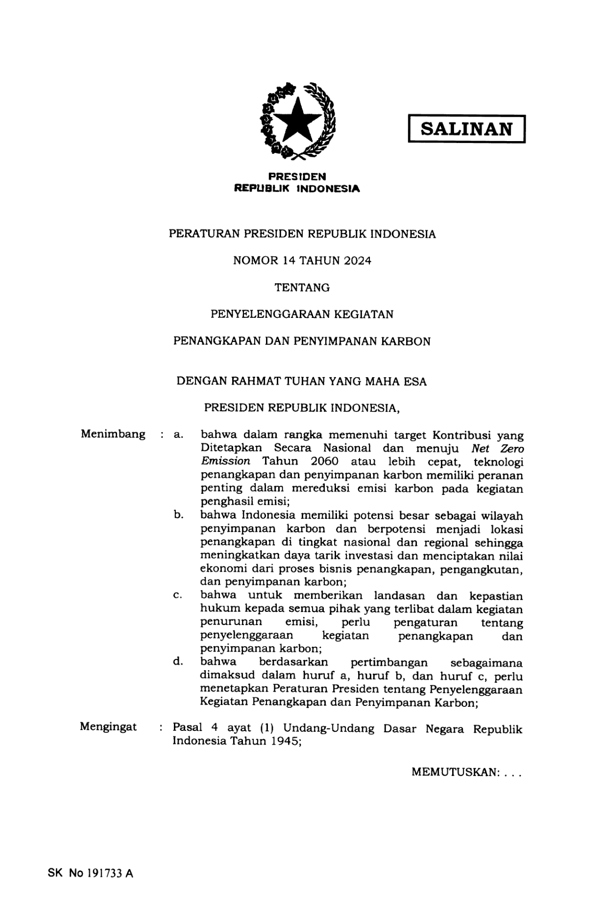 Peraturan Presiden Nomor 14 Tahun 2024