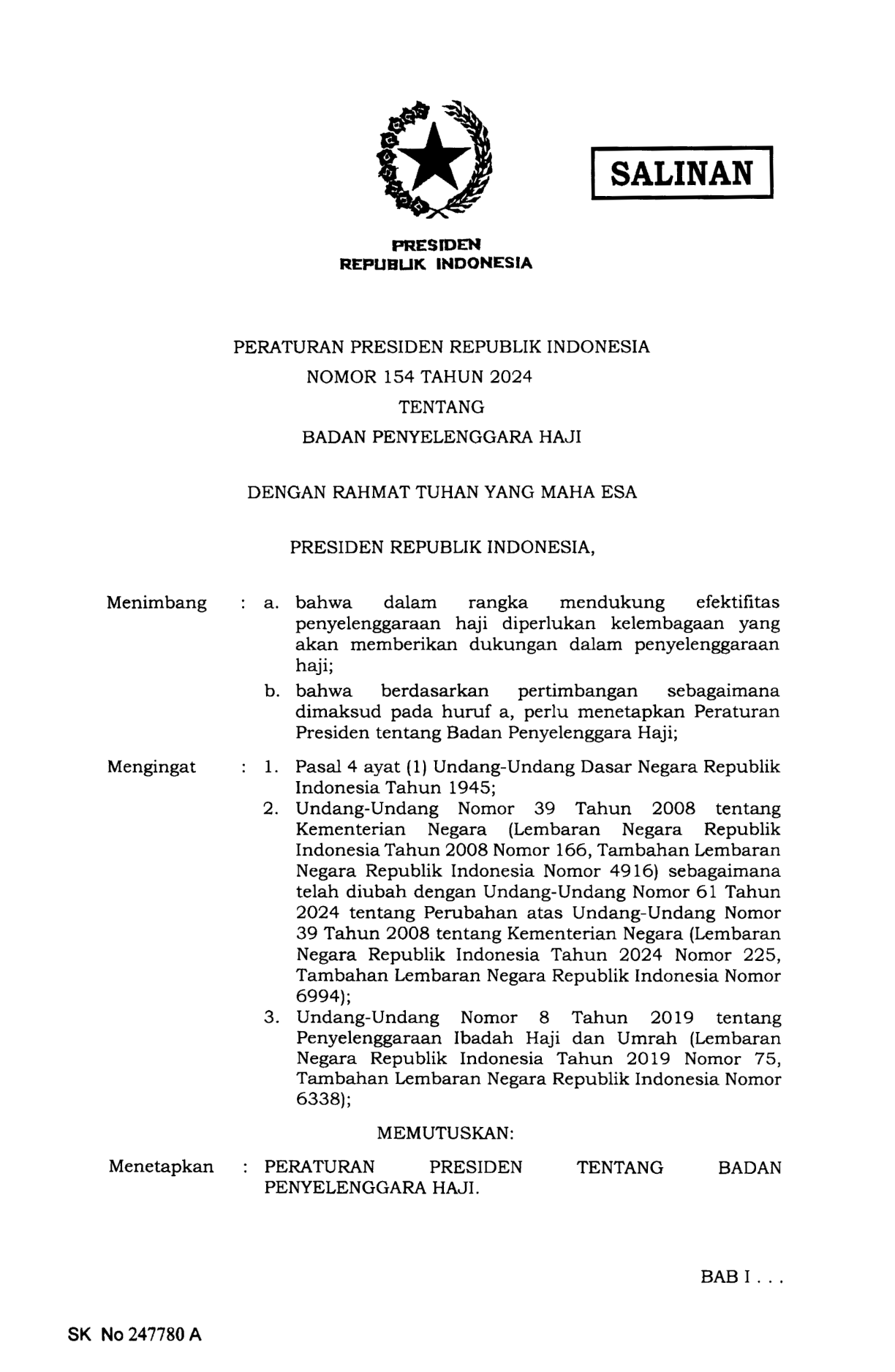 Peraturan Presiden Nomor 154 Tahun 2024