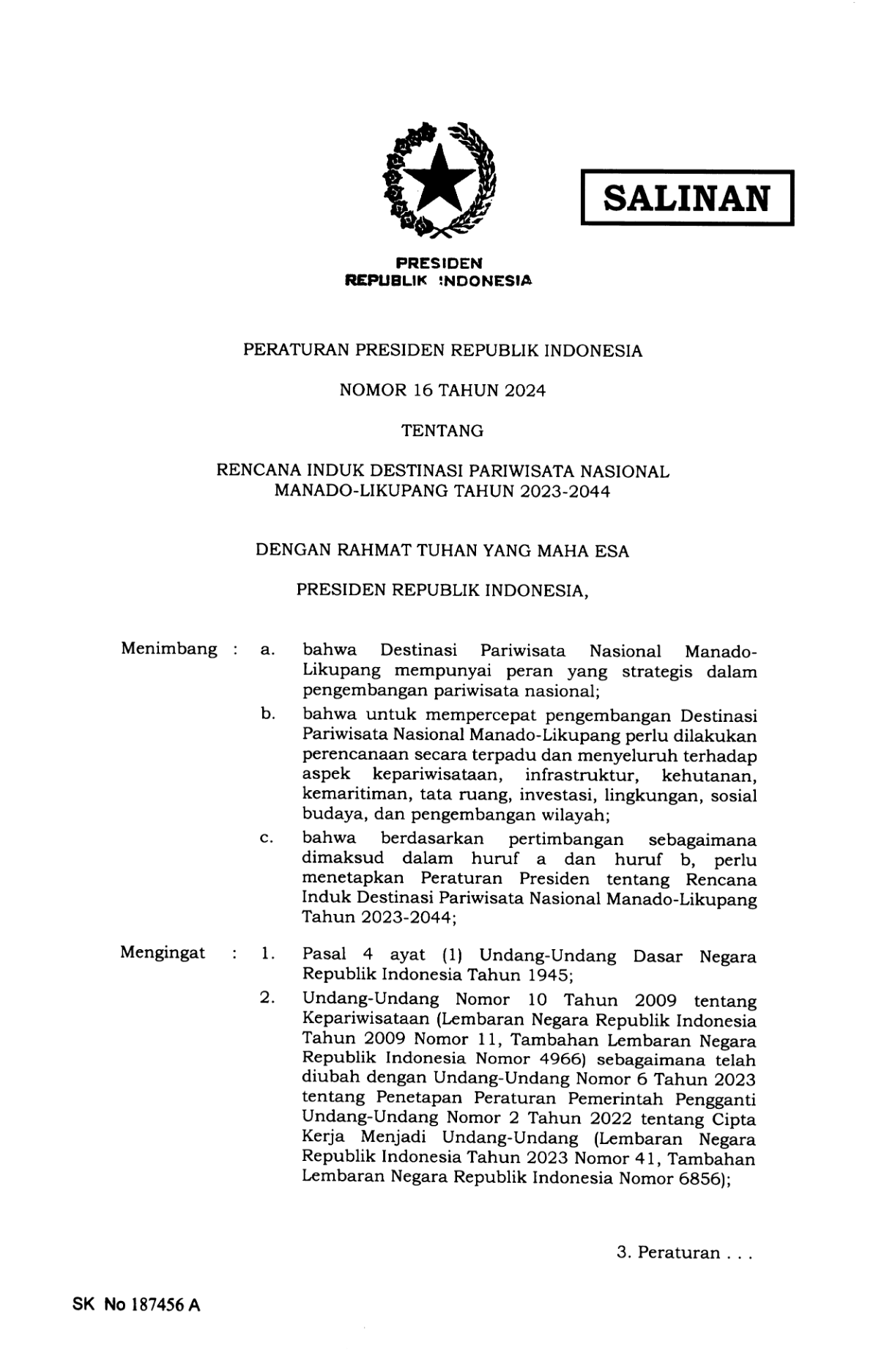 Peraturan Presiden Nomor 16 Tahun 2024