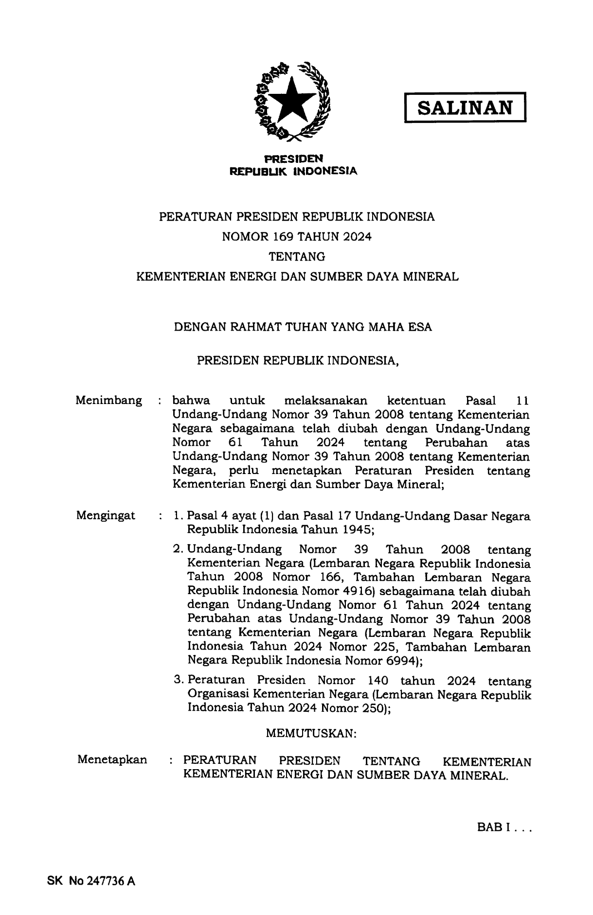 Peraturan Presiden Nomor 169 Tahun 2024