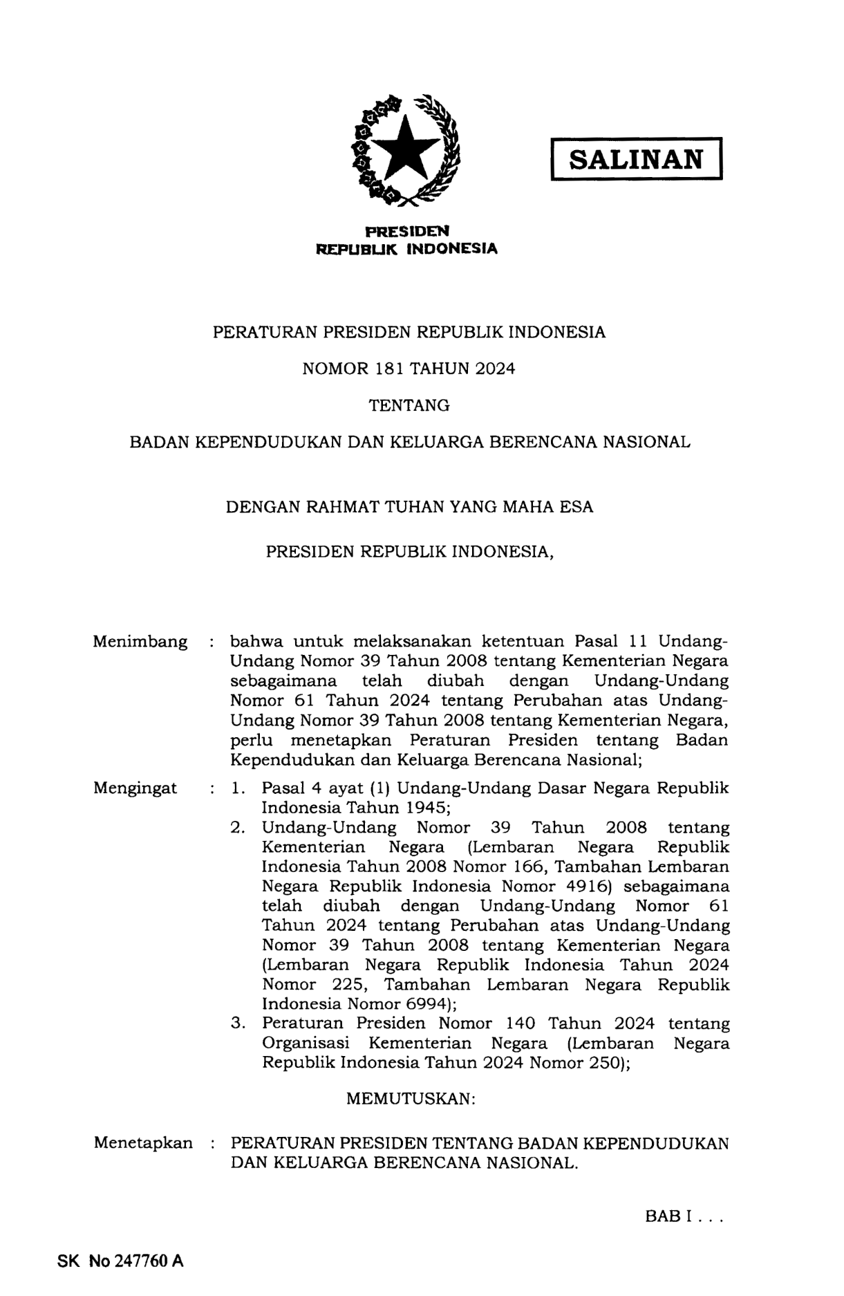 Peraturan Presiden Nomor 181 Tahun 2024