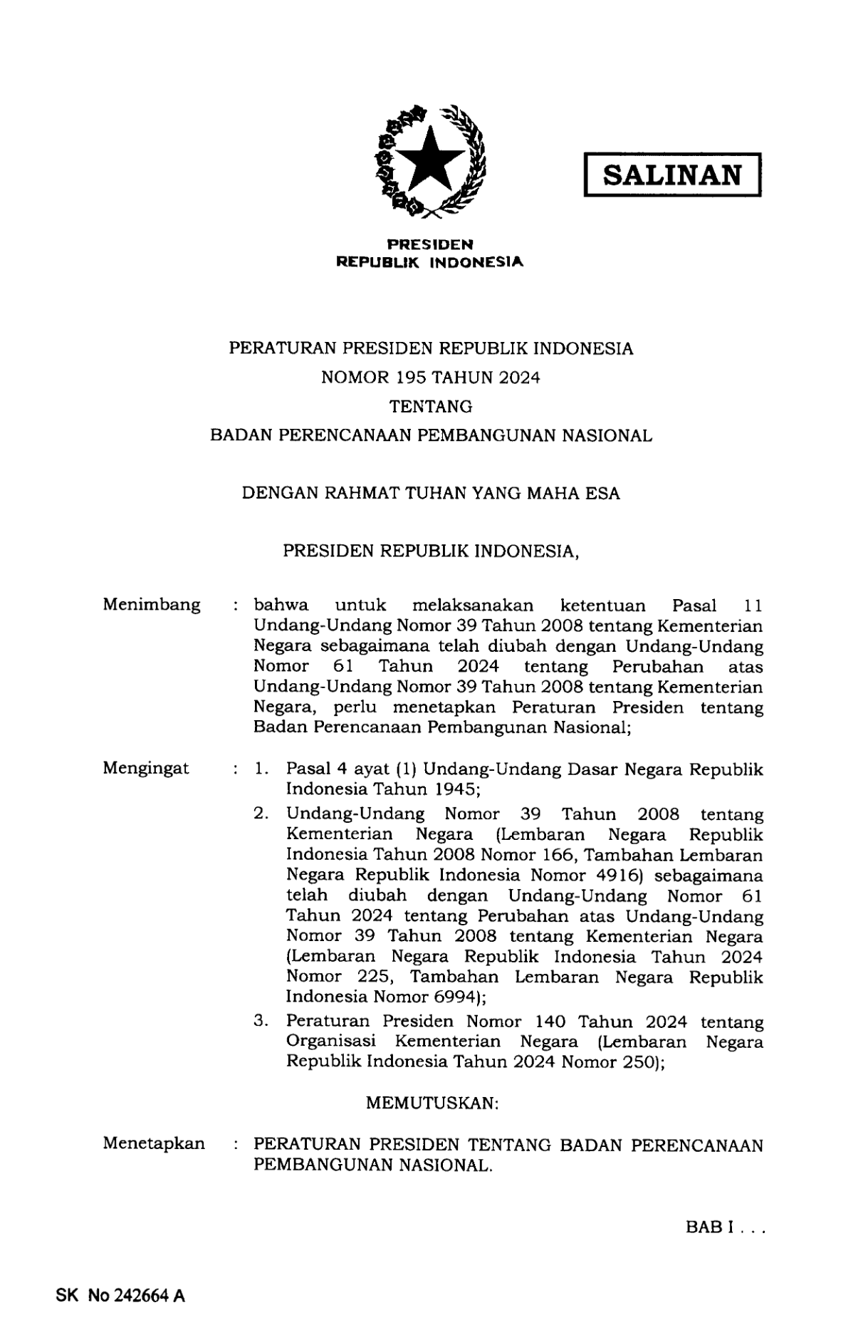 Peraturan Presiden Nomor 195 Tahun 2024