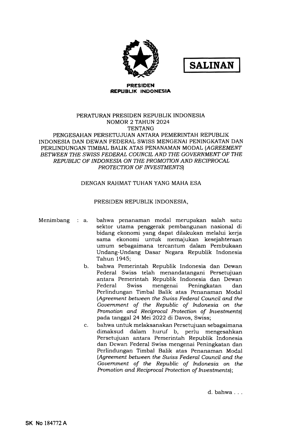 Peraturan Presiden Nomor 2 Tahun 2024