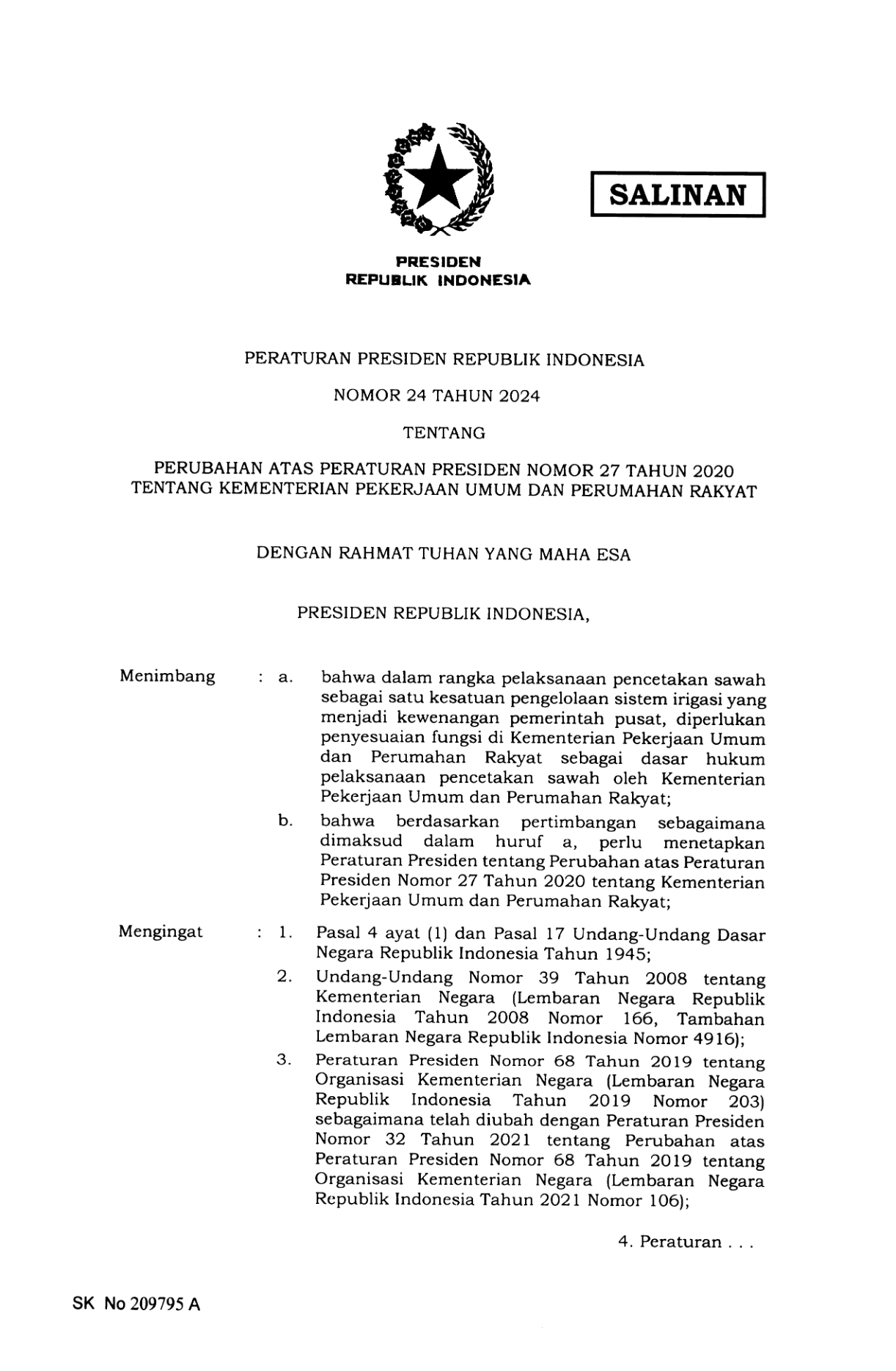 Peraturan Presiden Nomor 24 Tahun 2024