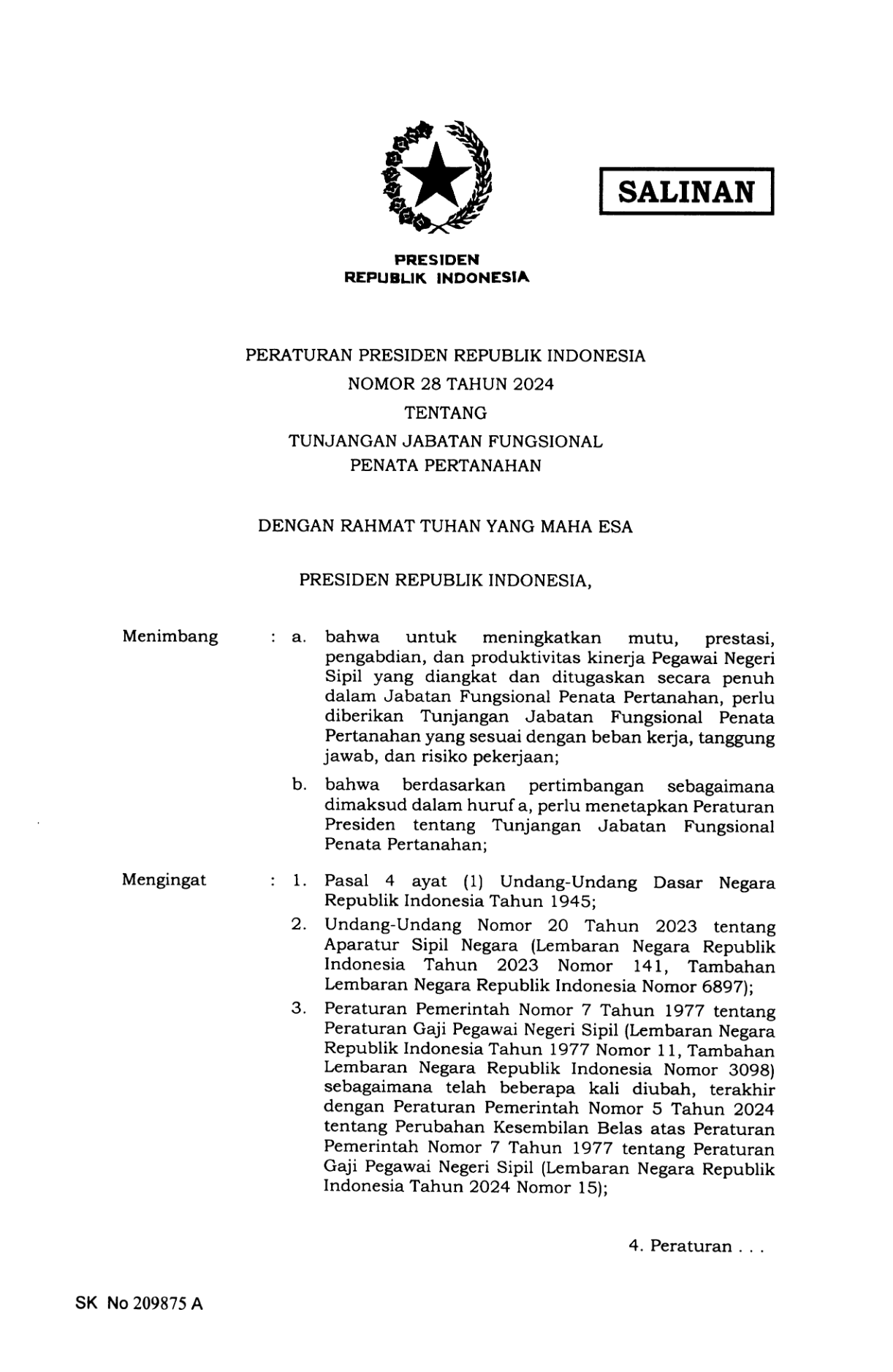 Peraturan Presiden Nomor 28 Tahun 2024