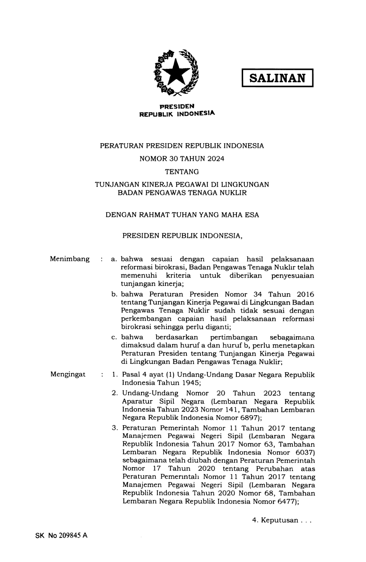 Peraturan Presiden Nomor 30 Tahun 2024