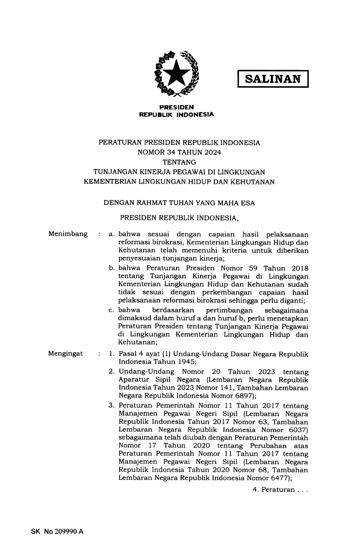 Peraturan Presiden Nomor 34 Tahun 2024