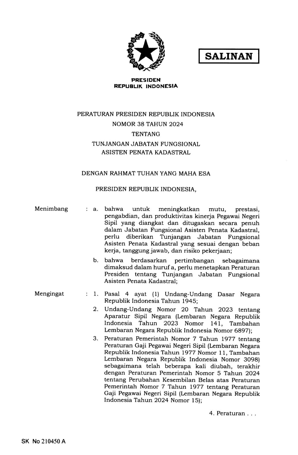 Peraturan Presiden Nomor 38 Tahun 2024