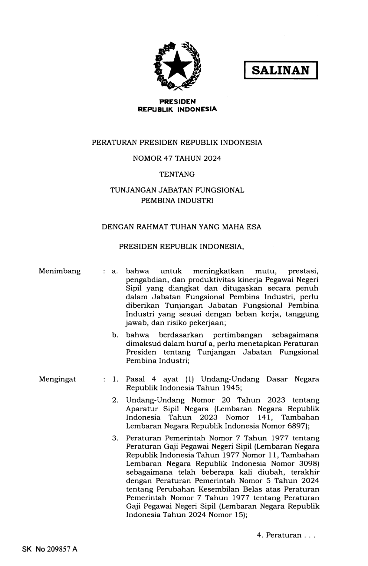 Peraturan Presiden Nomor 47 Tahun 2024
