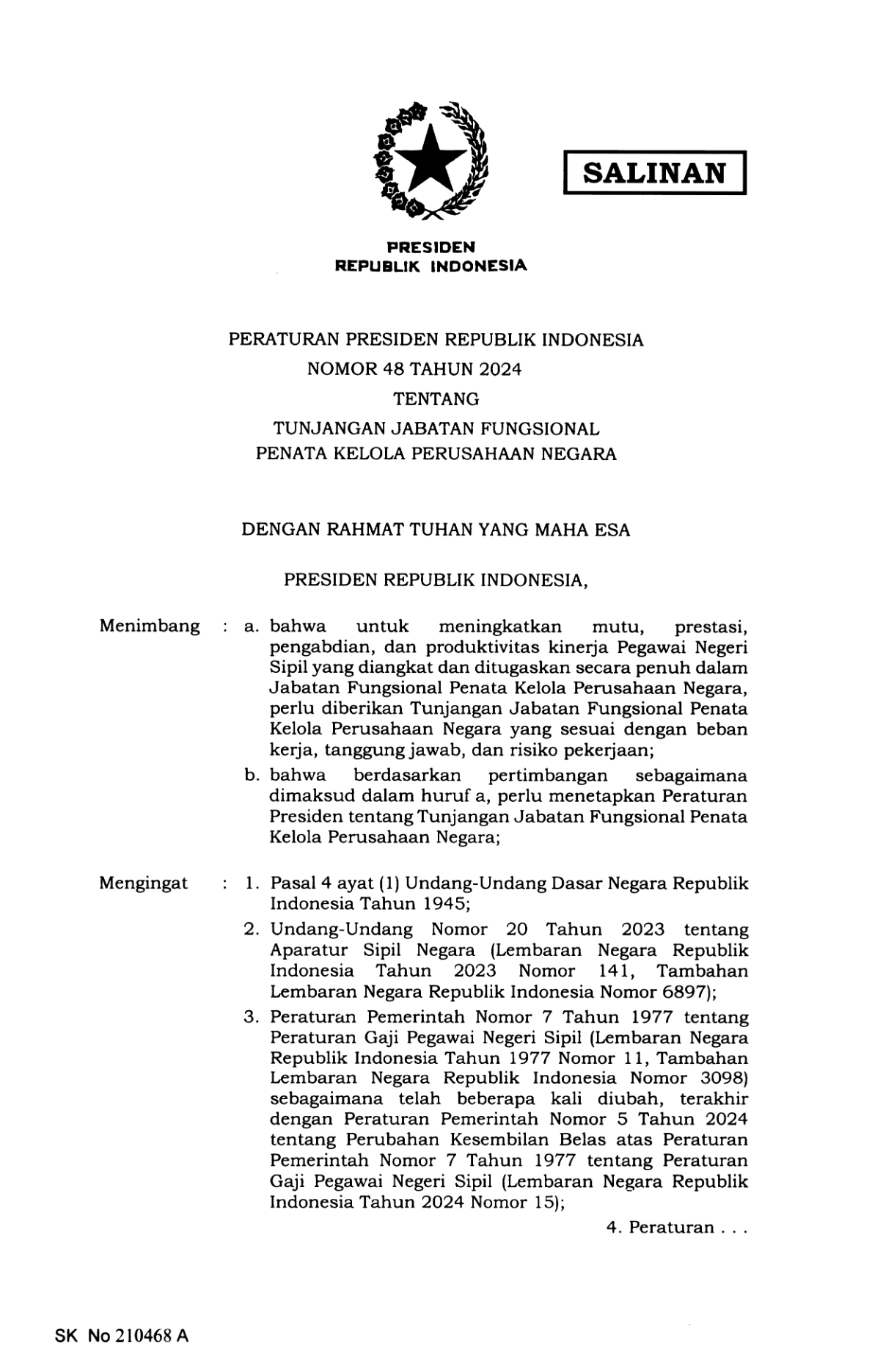 Peraturan Presiden Nomor 48 Tahun 2024