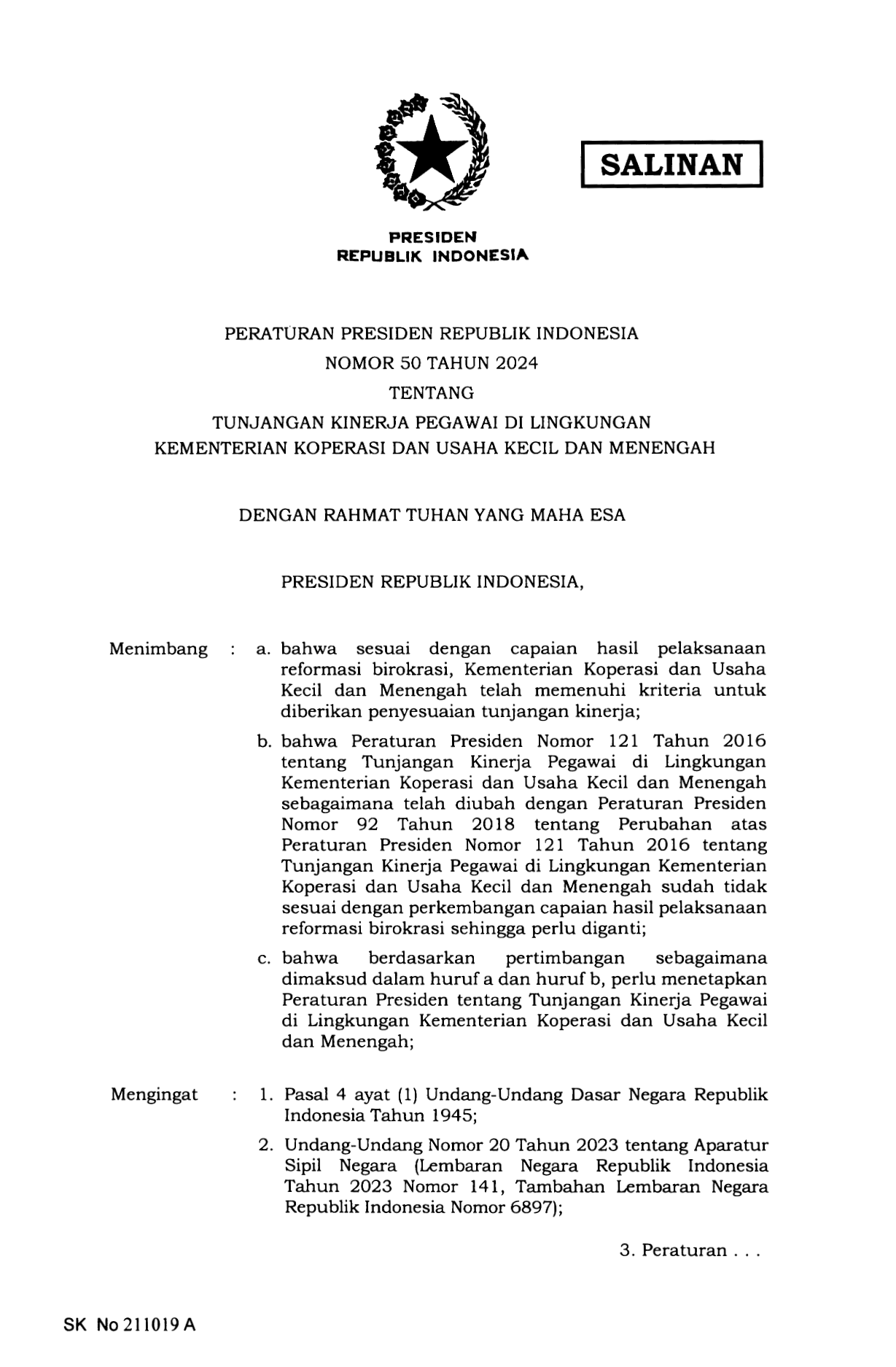 Peraturan Presiden Nomor 50 Tahun 2024