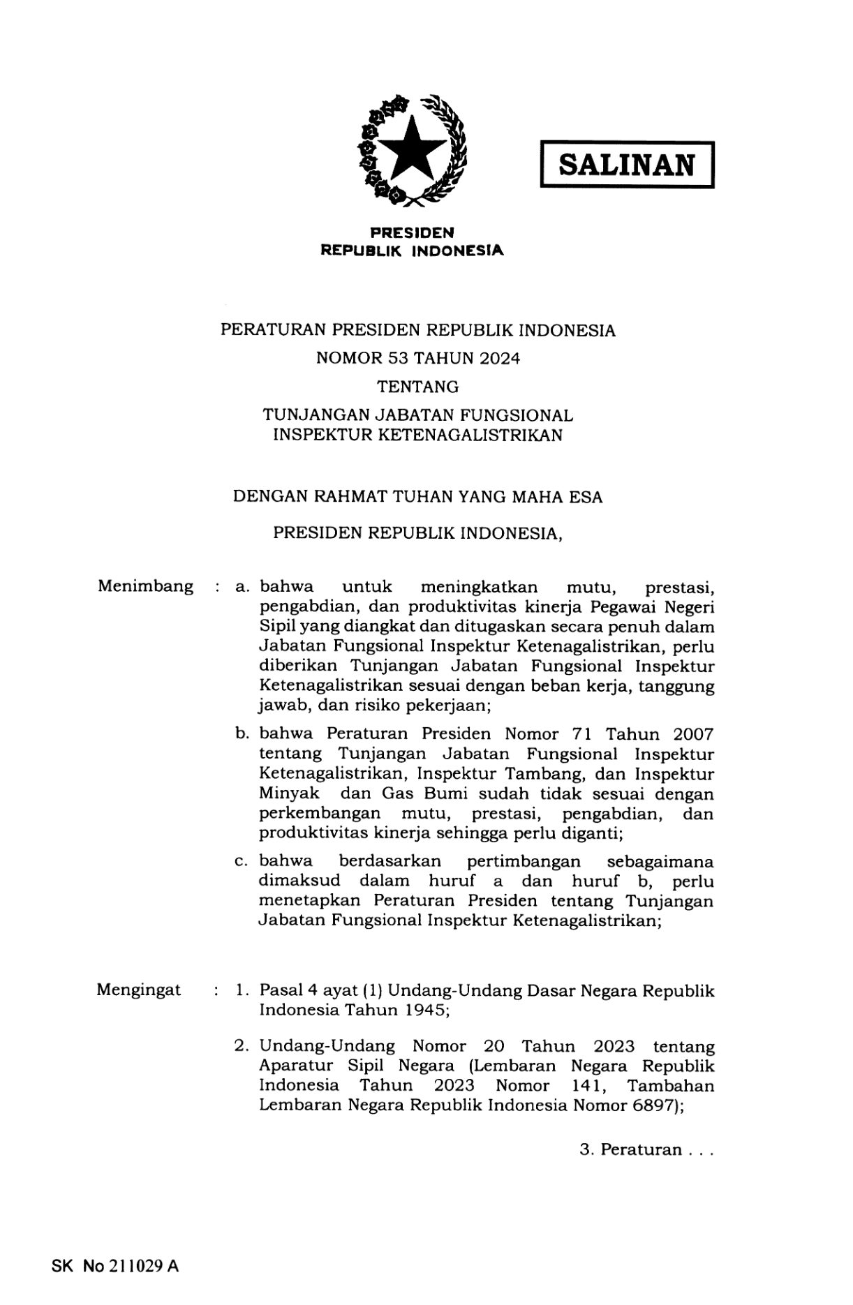 Peraturan Presiden Nomor 53 Tahun 2024